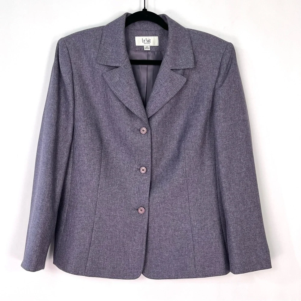 Le Suit Purple Herringbone Blazer Jacket Sports Coat Sz 16 Petite